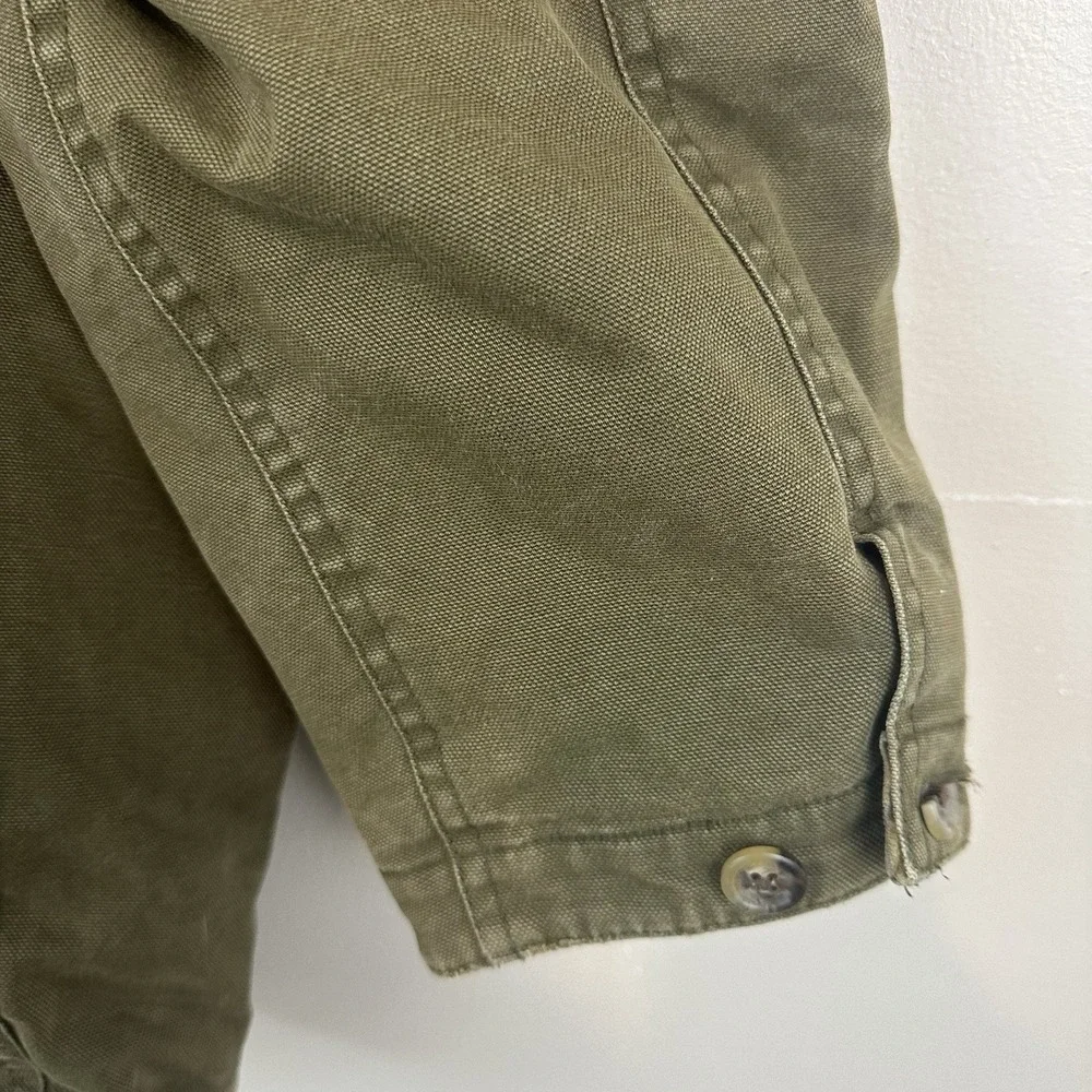 Banana Republic‎ VTG Army Green Leather Collar Distressed Jacket Mens M Read
